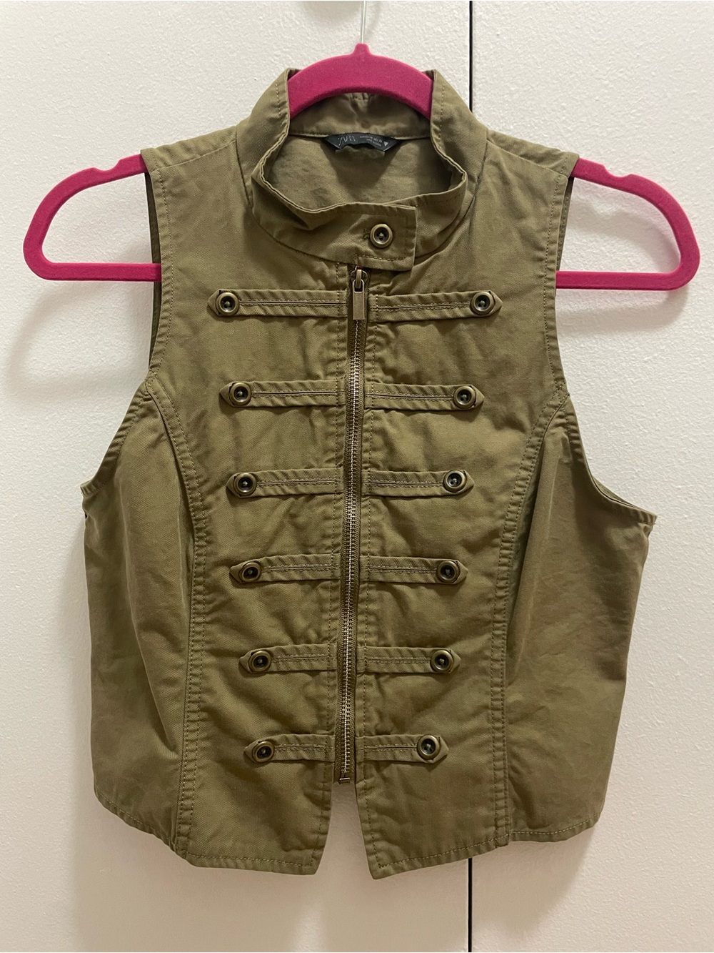 Zara Olive Green Military-Style Vest, M